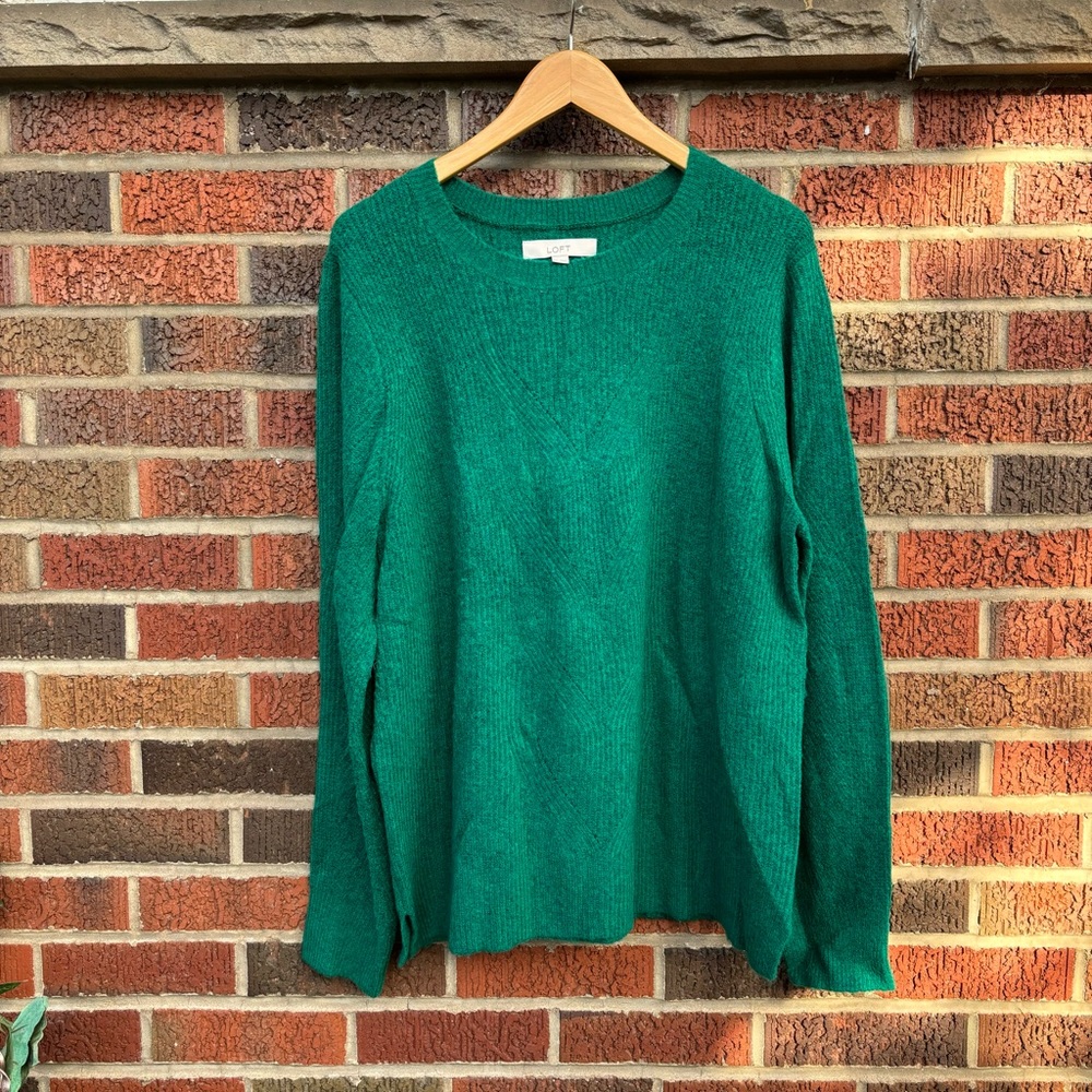 Loft Marled Green Cable Knit Patterned Sweater - image 1